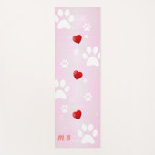 ピンクと白の前足と赤いハート ヨガマット (正面)