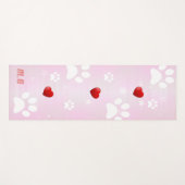 ピンクと白の前足と赤いハート ヨガマット (正面(横))