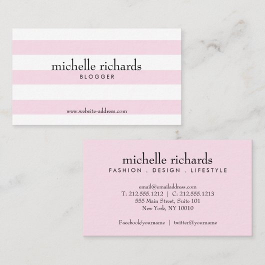 ピンクと白の単ストライプのなる名刺 名刺 (正面/裏面)