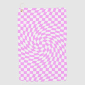 ピンクと白の反り市松模様にのパターン ゴルフタオル (正面)