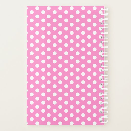 ピンクと白の名前をカスタムする水玉模様 プランナー手帳 (裏面)