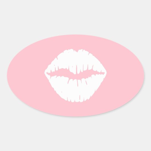 ピンクと白の唇 楕円形シール (正面)