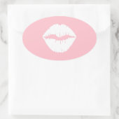 ピンクと白の唇 楕円形シール (バッグ)