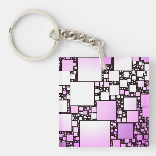 ピンクと白の四角い踊りアクリルキーリング キーホルダー (正面)