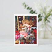 ピンクと白の回転木馬馬の写真フェア ポストカード (スタンド正面)