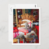 ピンクと白の回転木馬馬の写真フェア ポストカード (正面/裏面)