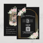 ピンクと白の夕焼けのようなバラの花が咲く結婚式 出欠カード (正面/裏面)