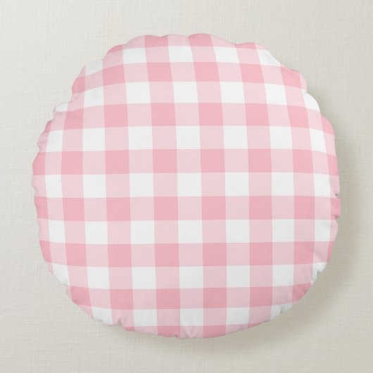 ピンクと白の大きいサイズのギンガムチェック ラウンドクッション (正面)