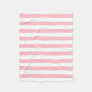 ピンクと白の大きいサイズの横ストライプ線 フリースブランケット