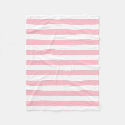 ピンクと白の大きいサイズの横ストライプ線 フリースブランケット (正面)