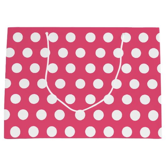 ピンクと白の大きい中水玉模様パーティー ラージペーパーバッグ (正面)