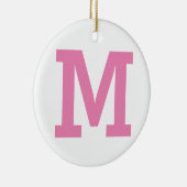 ピンクと白の大イニシャル文字の無地の色 セラミックオーナメント (右)