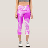 ピンクと白の大理石の渦巻き流体アート カプリレギンス (正面)