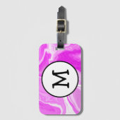 ピンクと白の大理石の渦巻パーソナライズされたき ラゲッジタグ (正面縦)