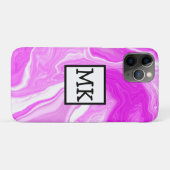 ピンクと白の大理石の渦巻パーソナライズされたき Case-Mate iPhoneケース (裏面(横))