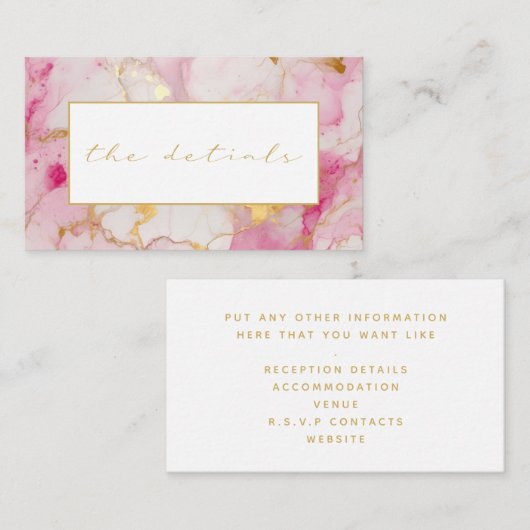 ピンクと白の大理石の詳細結婚ズ エンクロージャーカード (正面/裏面)