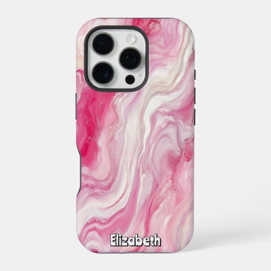 ピンクと白の大理石抽象芸術 iPhoneケース (裏面)