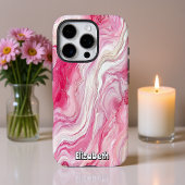 ピンクと白の大理石抽象芸術 iPhoneケース