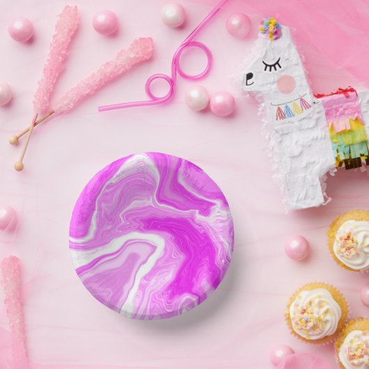 ピンクと白の大理石渦巻き ペーパーボウル (パーティー)