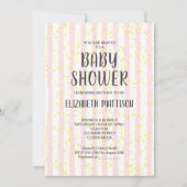 ピンクと白の女の子ストライプ赤ちゃんシャワー招待状 招待状 (正面)