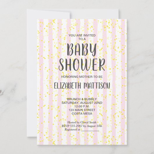 ピンクと白の女の子ストライプ赤ちゃんシャワー招待状 招待状 (正面)