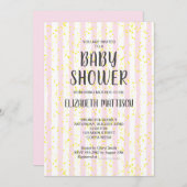 ピンクと白の女の子ストライプ赤ちゃんシャワー招待状 招待状 (正面/裏面)