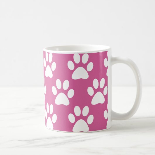 ピンクと白の子犬の足のパターン コーヒーマグカップ (右)