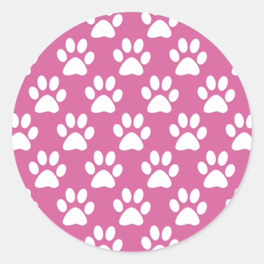 ピンクと白の子犬の足のパターン ラウンドシール (正面)