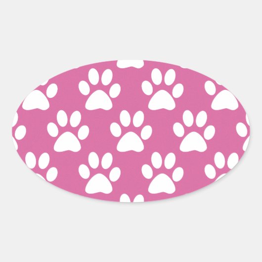 ピンクと白の子犬の足のパターン 楕円形シール (正面)