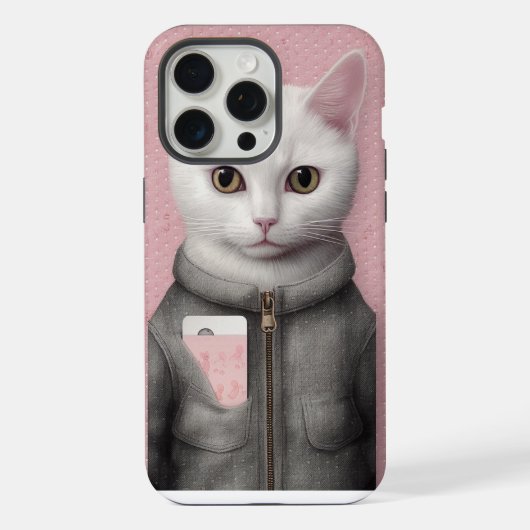 ピンクと白の子猫と電話付き iPhoneケース (裏面)