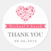 ピンクと白の小さなハート結婚式の引き出物シール ラウンドシール (正面)