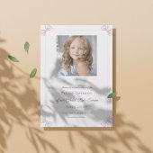 ピンクと白の弓の最初の聖なる聖餐式 招待状