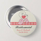 ピンクと白の愛の鳥の花嫁のボタン 缶バッジ (正面&裏面)
