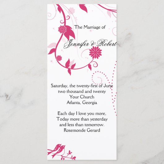 ピンクと白の愛鳥結婚式 プログラム (正面)