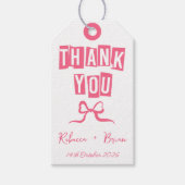 ピンクと白の手描きボウ結婚ズ ギフトタグ (正面)