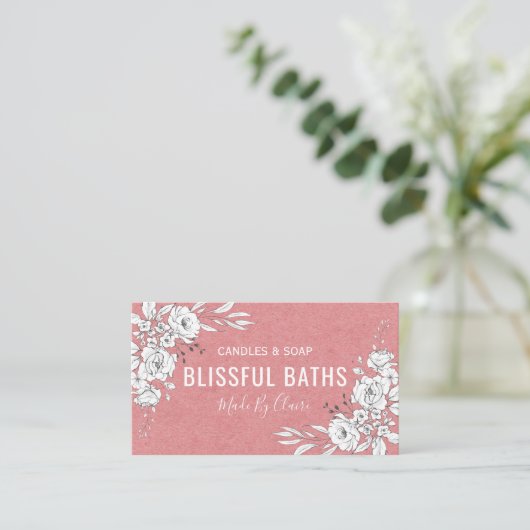 ピンクと白の手製石鹸とろうそく 名刺 (スタンド正面)
