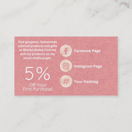 ピンクと白の手製石鹸とろうそく 名刺 (裏面)