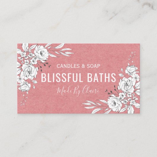 ピンクと白の手製石鹸とろうそく 名刺 (正面)
