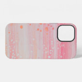 ピンクと白の抽象画 iPhoneケース (裏面横)