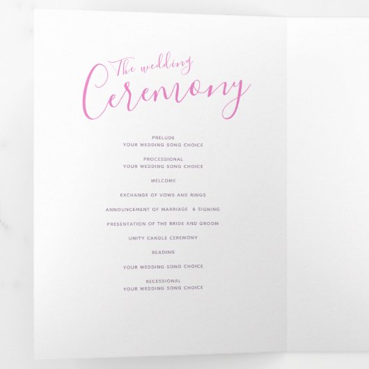 ピンクと白の抽象芸術結婚アートの儀式 三つ折りプログラム (内部最初)