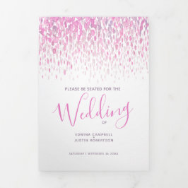 ピンクと白の抽象芸術結婚アートの儀式 三つ折りプログラム