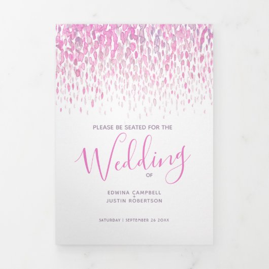 ピンクと白の抽象芸術結婚アートの儀式 三つ折りプログラム (カバー)