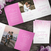 ピンクと白の抽象芸術結婚アートの儀式 三つ折りプログラム