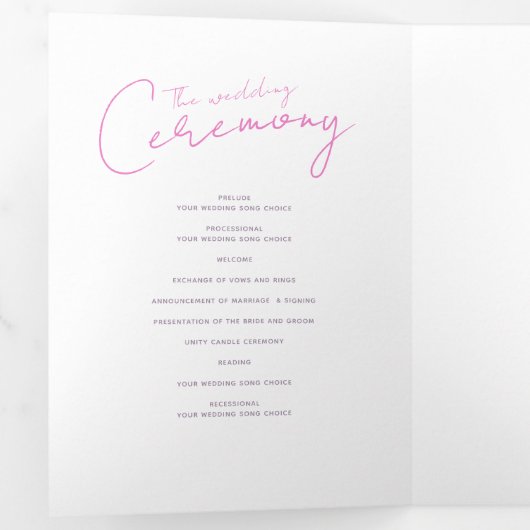 ピンクと白の抽象芸術結婚アートの儀式 三つ折りプログラム (内部最初)