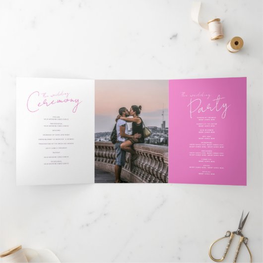 ピンクと白の抽象芸術結婚アートの儀式 三つ折りプログラム (内部)