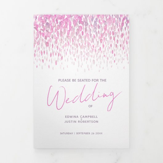 ピンクと白の抽象芸術結婚アートの儀式 三つ折りプログラム (カバー)