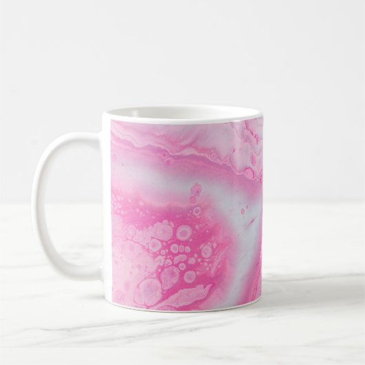 ピンクと白の抽象芸術絵画の コーヒーマグカップ (左)