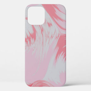 ピンクと白の抽象芸術絵画の iPhone 12ケース