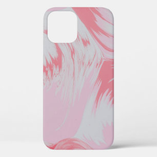 ピンクと白の抽象芸術絵画の iPhone 12ケース