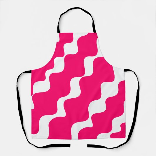 ピンクと白の斜め波パターン エプロン (正面)
